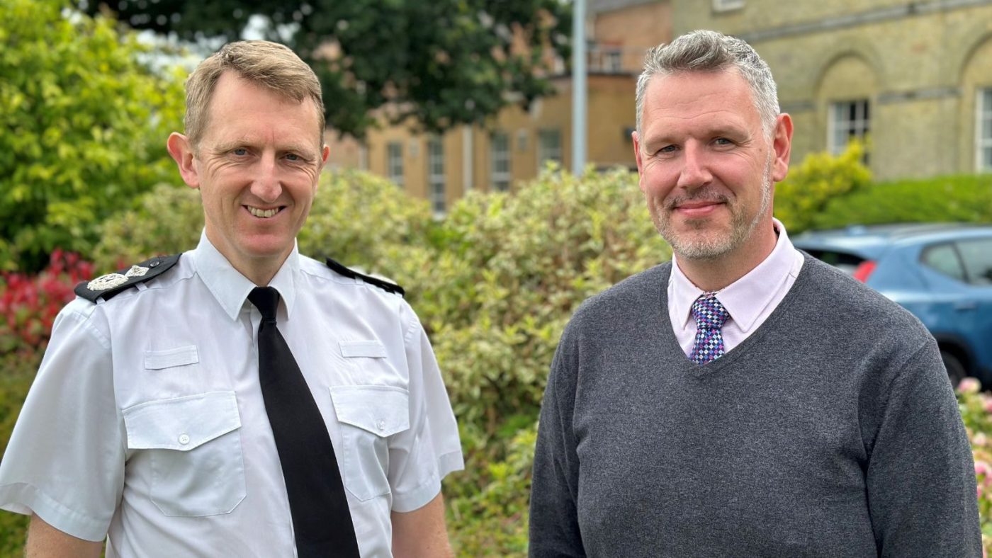 Chief Constable Richard Cooper with PCC John Campion outside Hindlip Hall