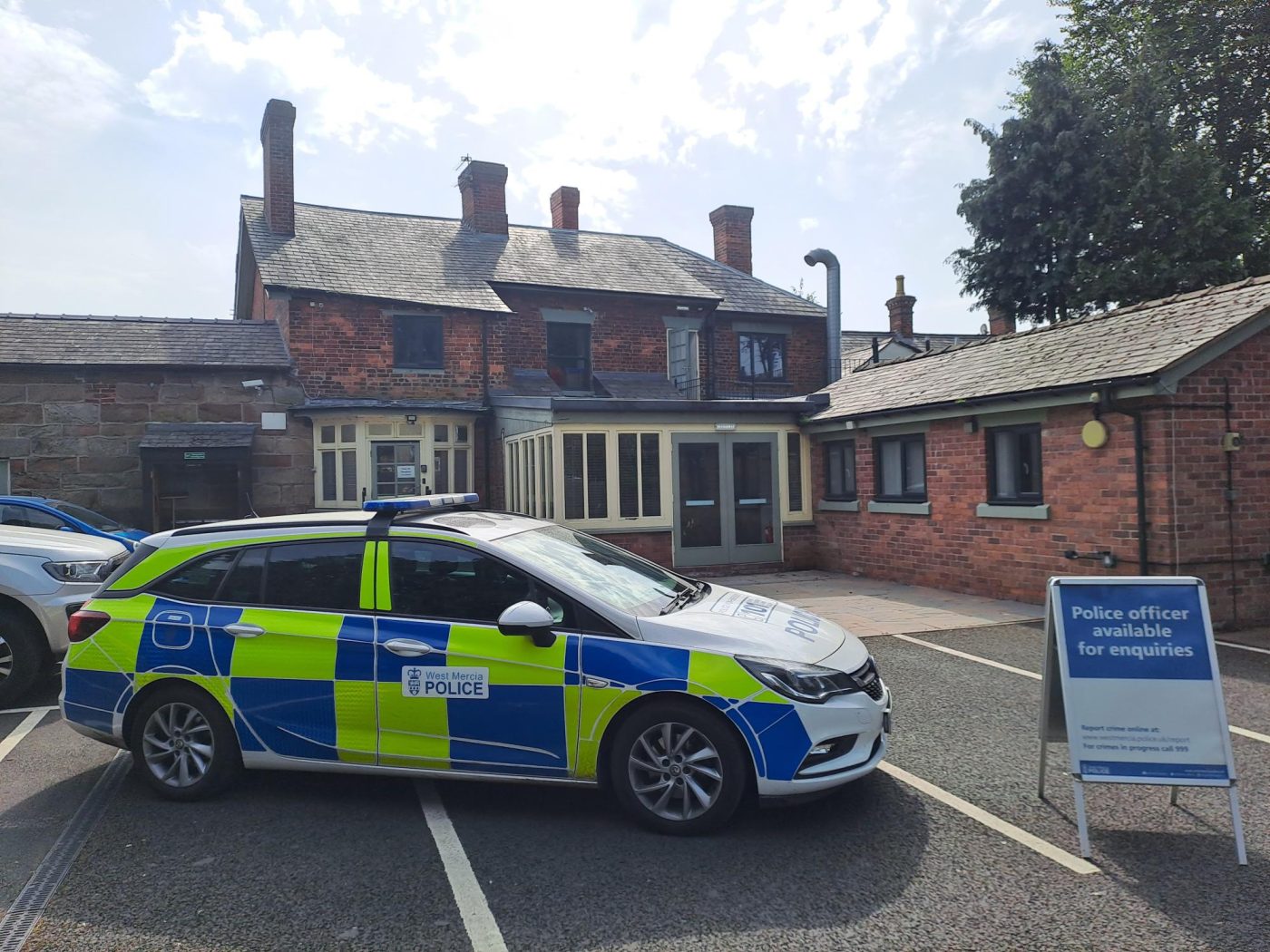 West Mercia Police car located outside new Wem police office